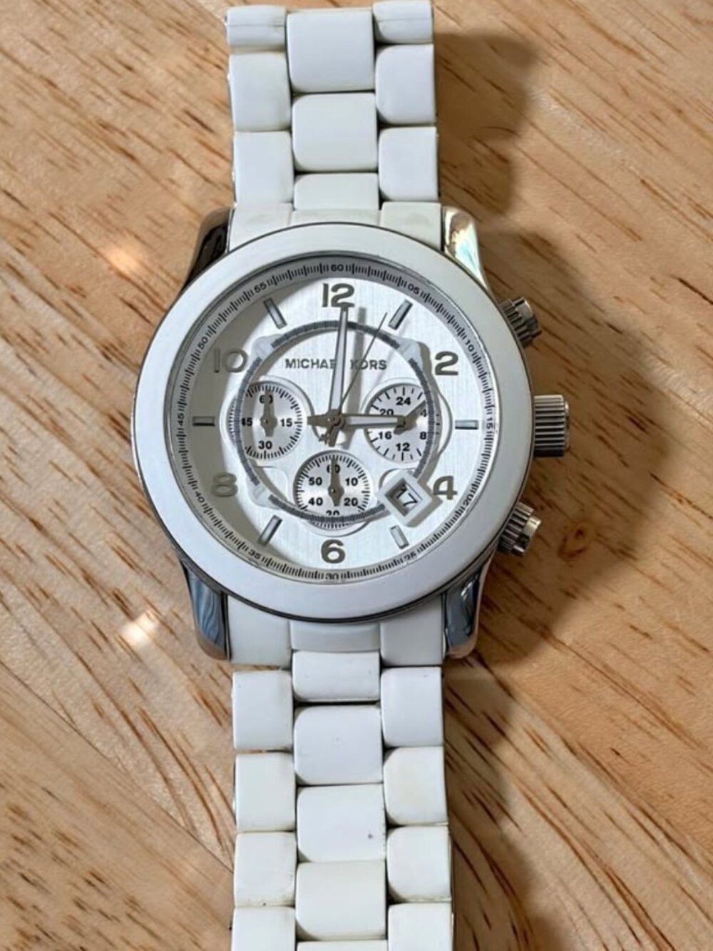 Michael Kors oversized runway white-tone watch